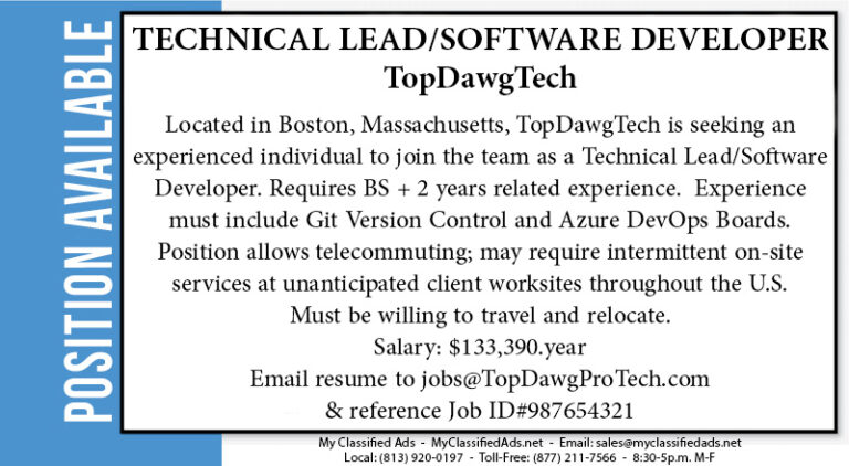 Help wanted ad for a software position Place Help Wanted Ads in Newspapers Nationally, Regionally, or by State